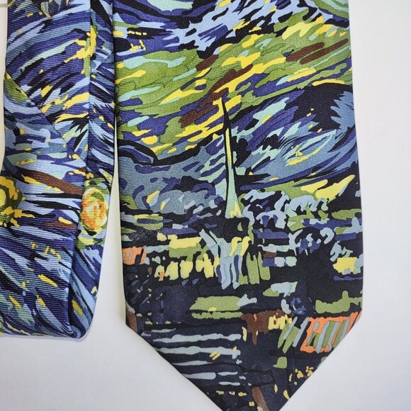Vintage Mens Neck Tie 'Vincent's Starry Night' Van Gogh 100% Silk  3.5"W x 59"L - Picture 1 of 7